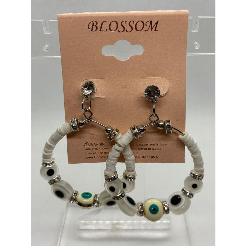 3For$20 Blossom White Beaded Hoop Earrings with Accent Beads